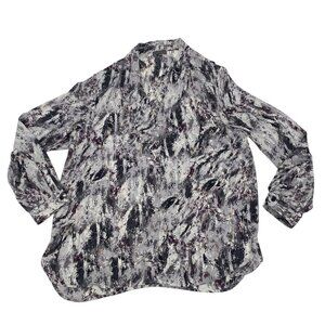 Vince Camuto Abstract Print Long Sleeve Blouse in Black, White & Gray